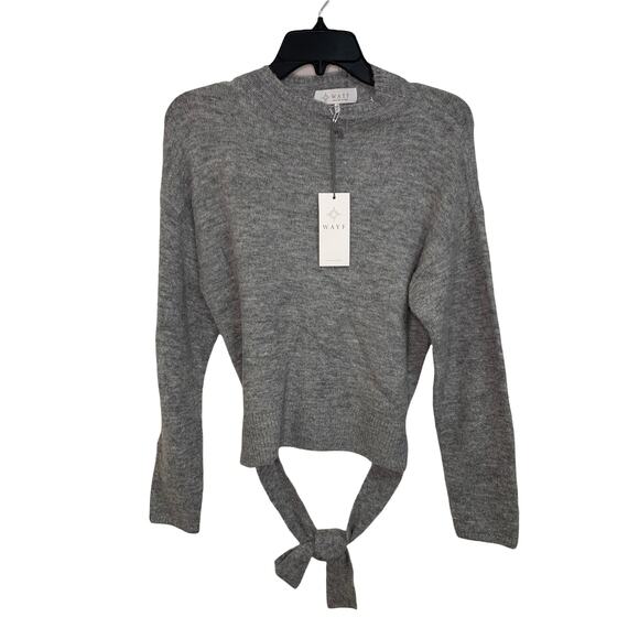 WAYF mock neck tie bow grey long sleeve sweater size XS NWT‎ - Picture 2 of 6